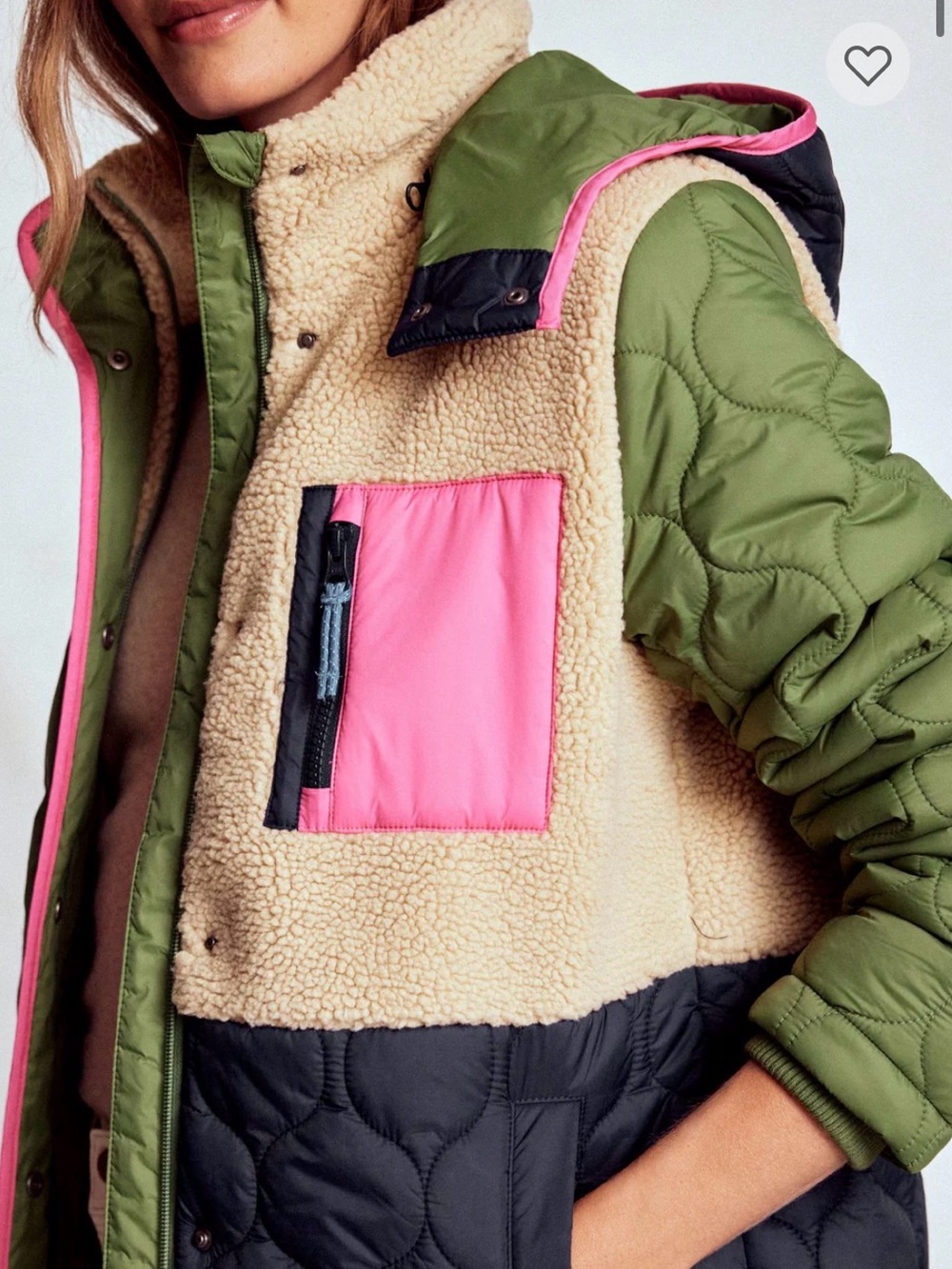 Boden- Women's Quilted Hooded Coat- Borg Mix Coat - Picture 2 of 4